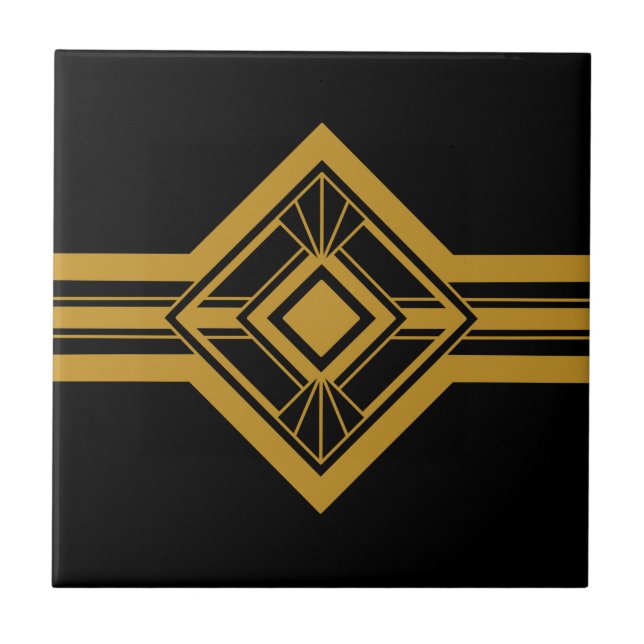 Art Deco Dourado Borda Geométrica Preta (Frente)