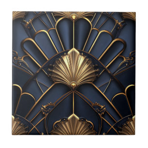 Art Deco Dourado e Azul Vintage