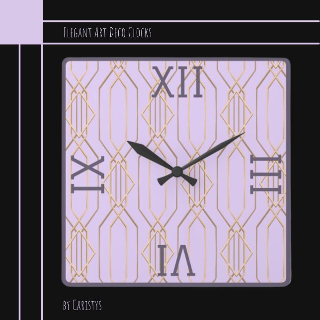 Art Deco Dourado, Lavanda e Relógio de Parede Quad (Criador carregado)