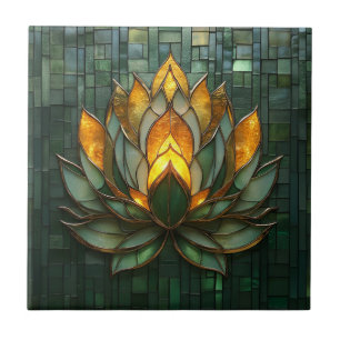 Art Deco Dourado Lotus Green Tilework Impressão
