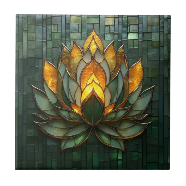 Art Deco Dourado Lotus Green Tilework Impressão (Frente)