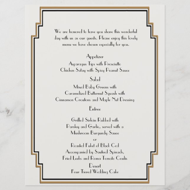 Art Deco Dourado Menu de Casamento Posh (Frente)