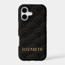 Art Deco Dourado Nome Preto Personalizado