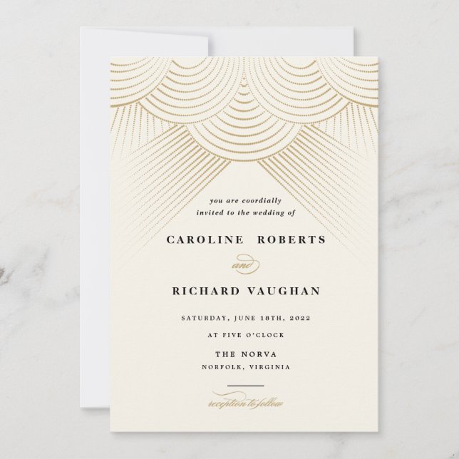 Art Deco Dourado String Luzes Casamento Convite (Frente)