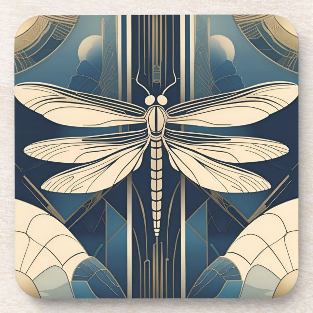 Art Deco Dragonfly Porta copos Set (Frente)