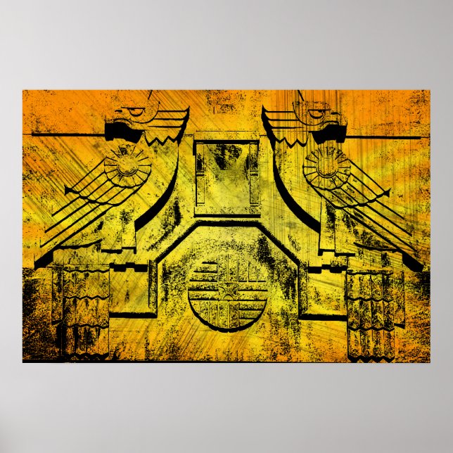 Art Deco Eagle Grunge Stone Sculpture Poster (Frente)