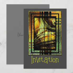 Art Deco Em Convite Verde E Dourado
