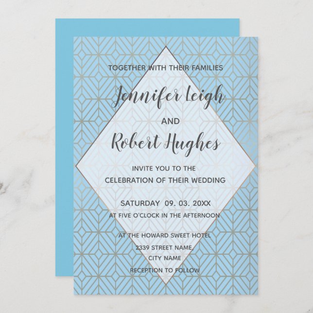 Art Deco em Turquesa e convite para o casamento em (Frente/Verso)
