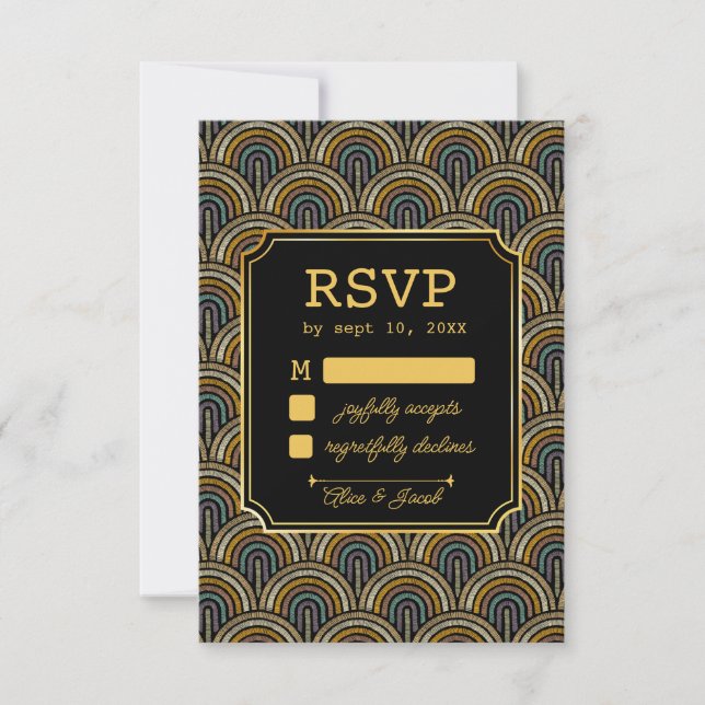 Art Deco Embroidered-Style Wedding RSVP Card (Frente)
