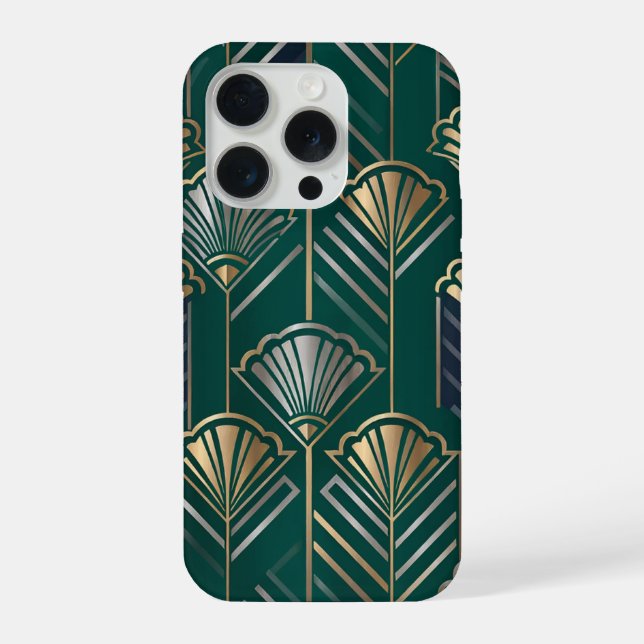 Art Déco Esmeralda Verde Dourado Geométrico Vintag (Verso)