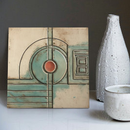 Art Deco Fan e Circle Teal Tan Rusty