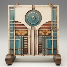 Art Deco Fan e Circle Teal Tan Rusty