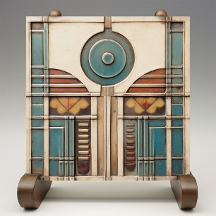 Art Deco Fan e Circle Teal Tan Rusty