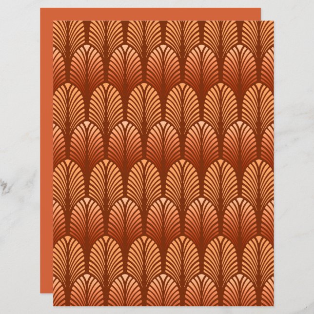 Art Deco Feather Patterno, Cobre e Marrom (Frente/Verso)