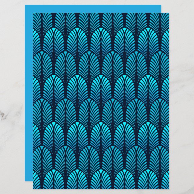 Art Deco Feather Standard, Cerulean Blue (Frente/Verso)