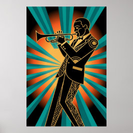 Art Deco Flapper Woman Portrait Gold Teal Poster