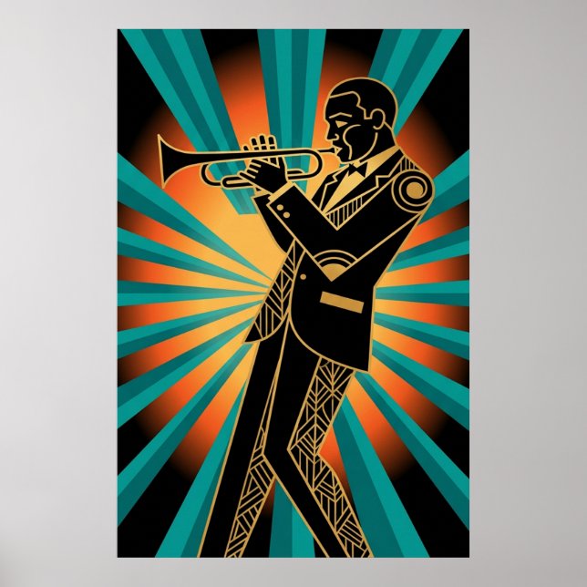 Art Deco Flapper Woman Portrait Gold Teal Poster (Frente)