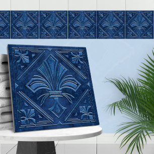 Art Deco Fleur-de-lis - Blue Marble