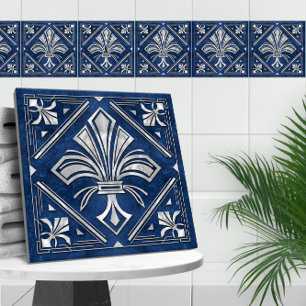 Art Deco Fleur-de-lis - mármore azul e pérola