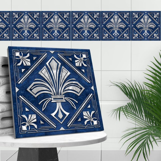 Art Deco Fleur-de-lis - mármore azul e pérola (Criador carregado)