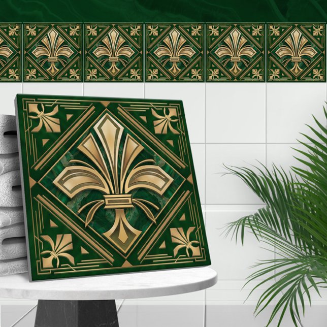 Art Deco Fleur-de-lis - mármore verde e Dourado (Criador carregado)