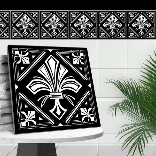 Art Deco Fleur-de-lis - preto e branco (Criador carregado)