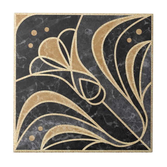 Art Deco Floral. Dourado e mármore (Frente)
