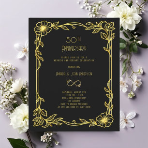 Art Deco Gatsby Black 50º convite para o casamento