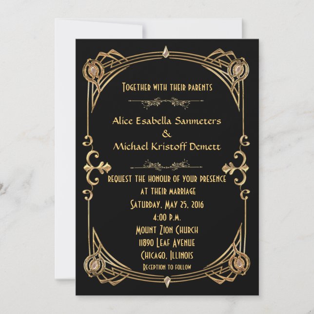 Art Deco Gatsby Style Convite para Casamento (Frente)