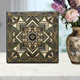 Art Deco Geometric Gold Green Blue Ceramic Tile