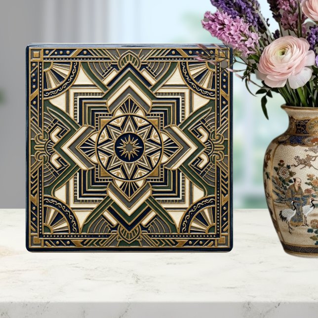 Art Deco Geometric Gold Green Blue Ceramic Tile (Criador carregado)