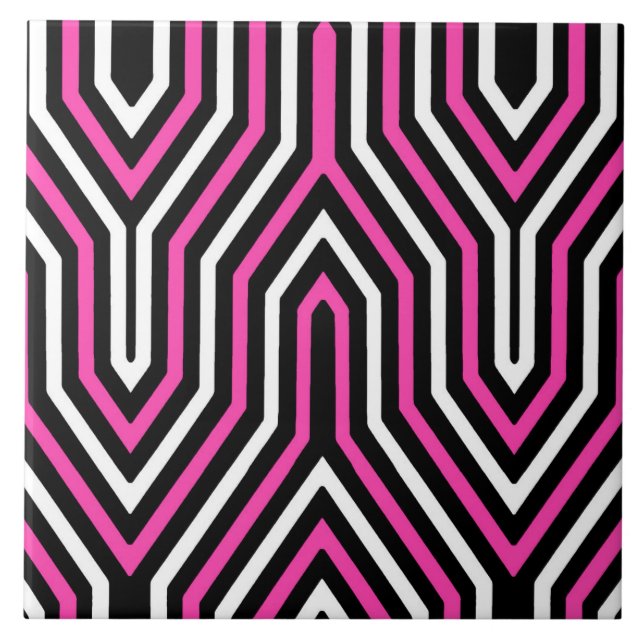 Art Deco Geométrico - cor-de-rosa fuchsia, preto e (Frente)