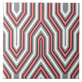 Art Deco Geométrico - coral, cinza e branco