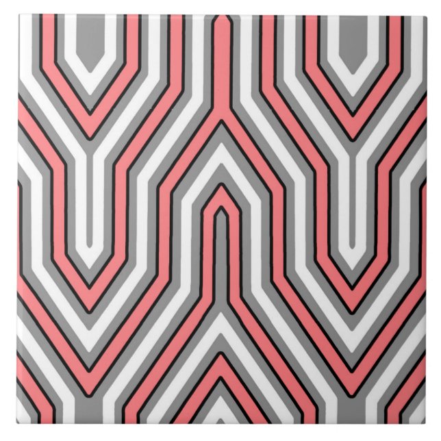 Art Deco Geométrico - coral, cinza e branco (Frente)