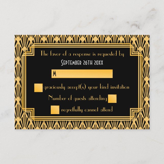 Art Deco Geométrico Diamond Pattern Wedding RSVP (Frente)