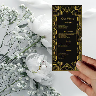 Art Deco Glamorous Dourado no Cartão de Menu Janto