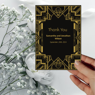 Art Deco Glamorous Dourado no Cartões de agradecim