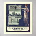 Art Deco Glenwood Stove Poster<br><div class="desc">O poster de Arte Deco maravilhoso publicando as maravilhas da Glenwood Stove que vai tornar o cozinhar muito mais fácil. Poster apresenta uma bela mulher admirando seu novo lindo fogão e parecendo muito orgulhosa de suas realizações cozinhar. Nota: ampliar esta imagem pode resultar em um impressão de baixa qualidade.</div>