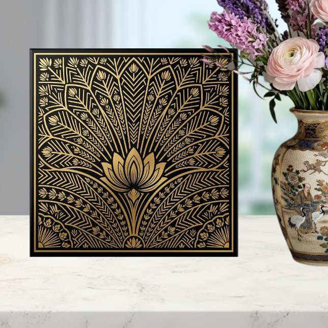 Art Deco Gold Lotus Black Geometric Pattern (Criador carregado)