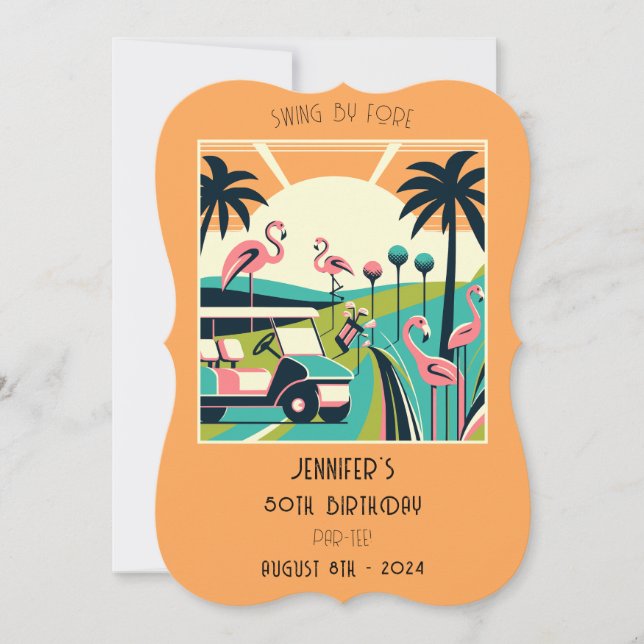 Art Deco Golf 50º Convite de aniversário (Frente)