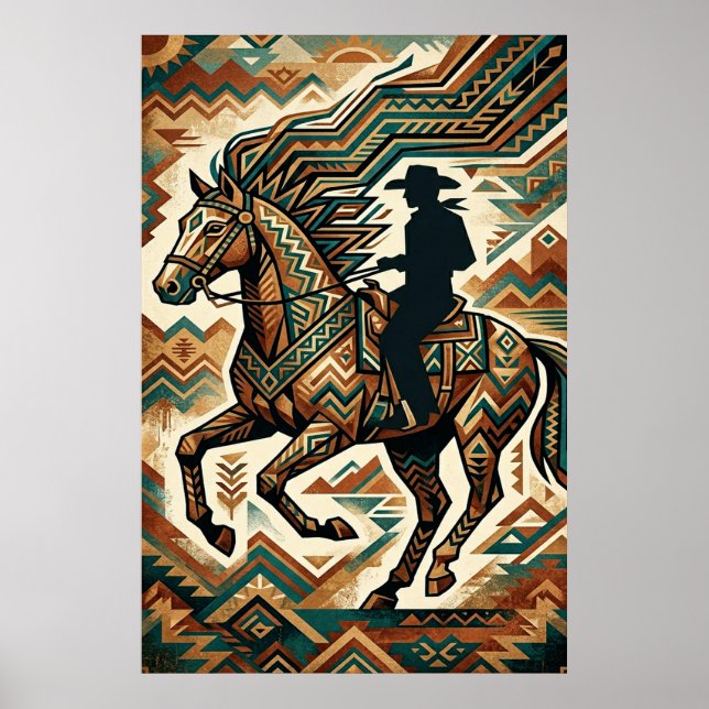 Art Deco Horse and Rider Poster - Geometric Wester (Frente)