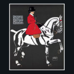 ART DECO HORSE e RIDER: Poster de arte fina<br><div class="desc">Uma pintura de deco de arte verdadeiramente impressionante e sofisticada, usada como propaganda de um alfaiate desportivo alemão. Executado em vermelho eterno, branco e preto, ele retrata um belo cavalo branco e uma mulher cavalgando sela lateral em um equipamento equestre de cheio, incluindo casaco vermelho, chapéu preto no topo e...</div>