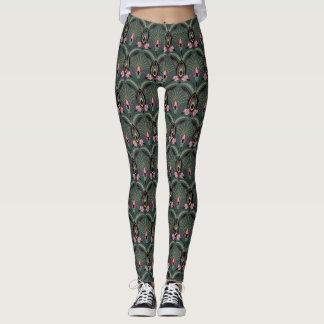 Art Deco Impressão Leggings Verdes