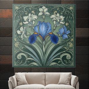 Art Deco Íris Azul Floral Motivos Botânico