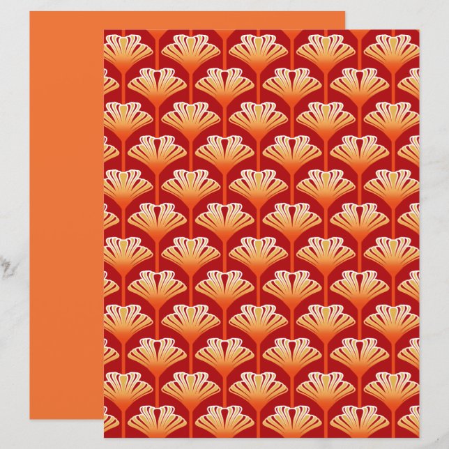 Art Deco Lily, Tangerine Orange e Dourado (Frente/Verso)