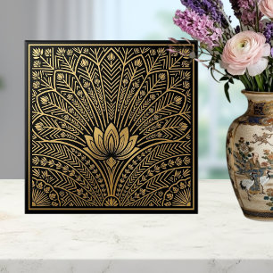 Art Déco Lótus Dourado Padrão Geométrico Preto