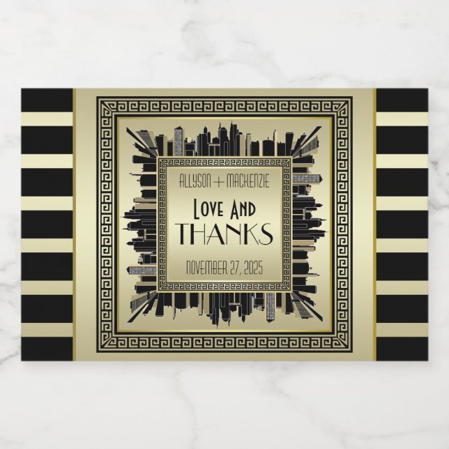 Art Deco Love & Obrigados Casamento Vinho Espumant (Rótulo Único)