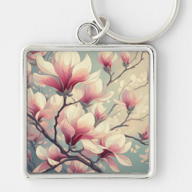 Art Deco Magnolia Blossoms Chaveiro (Frente)
