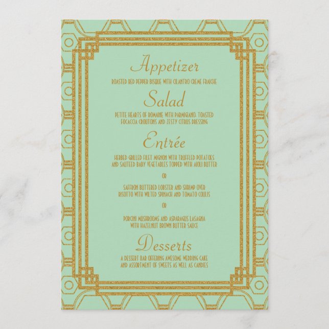Art Deco Mint Menu Wedding (Frente)