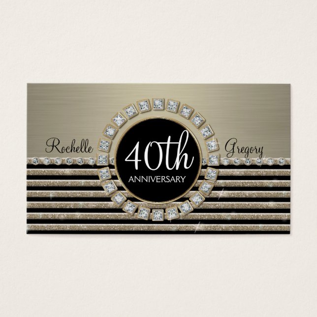 Art Deco Modern Horizontal Stripe Glitter 40th (Frente)